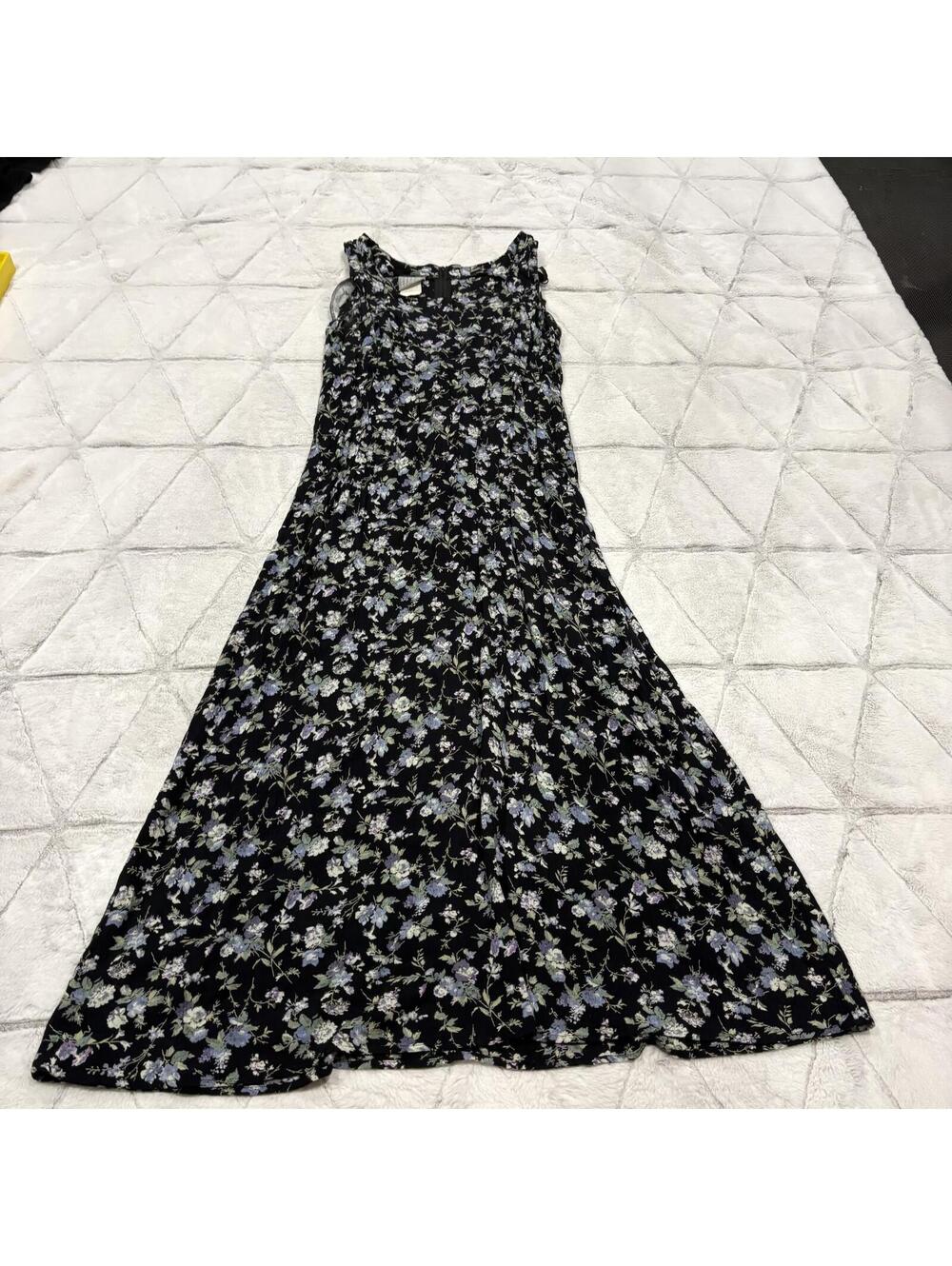 Rabbit Rabbit Rabbit Designs Y2k Floral Dress Women Size 8 Petite Black Blue